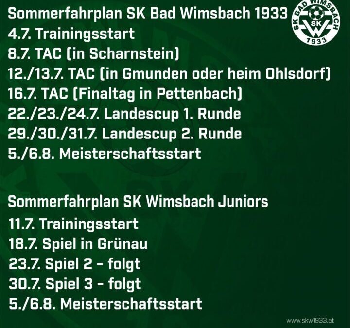 Sommerfahrplan #wimsbacherjungs