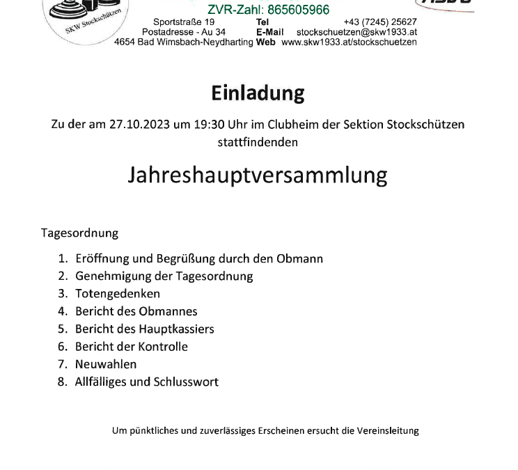 Einladung zur Jahreshauptversammlung
