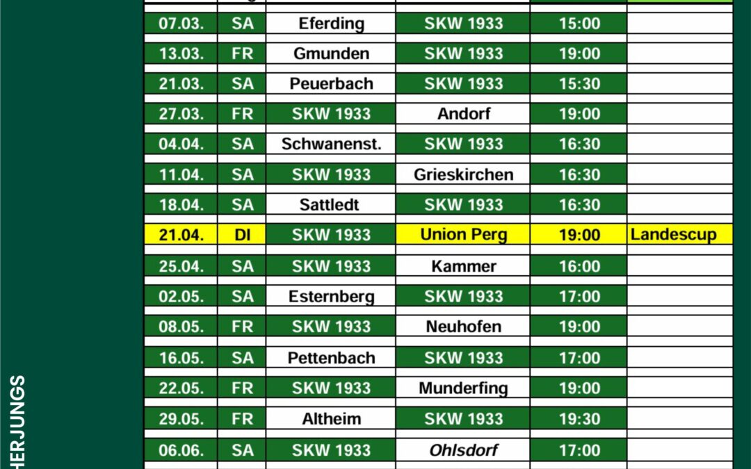 Spieltermine Frühjahr 2026
